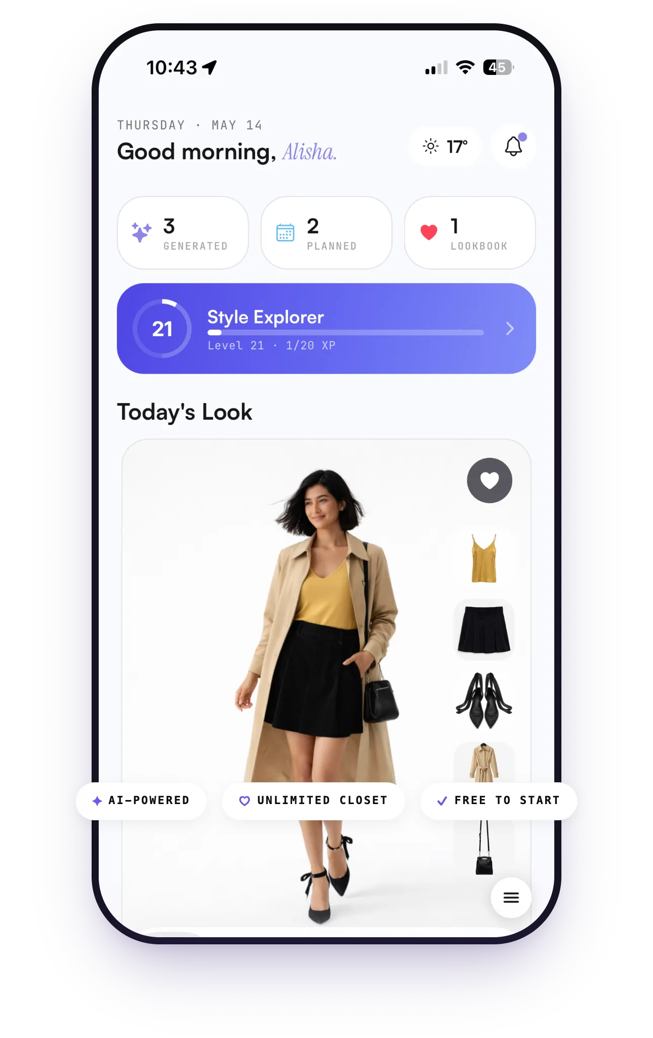 Assisty AI Stylist app, outfit generation screen
